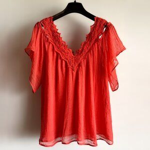 LOVE SAM Orange Crinkled Cotton Gauze Swing Top, size SMALL
